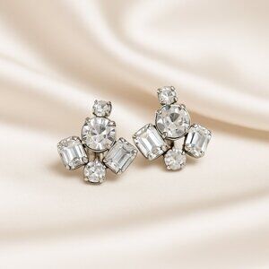 Estate Vintage Rhinestone Screw Back Earrings 60's Clear Shiny Sparkly Costume